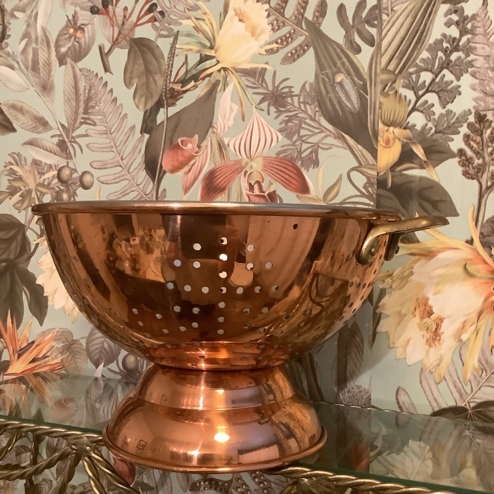 Vintage Copper Kitchen Pedestal Strainer Handles